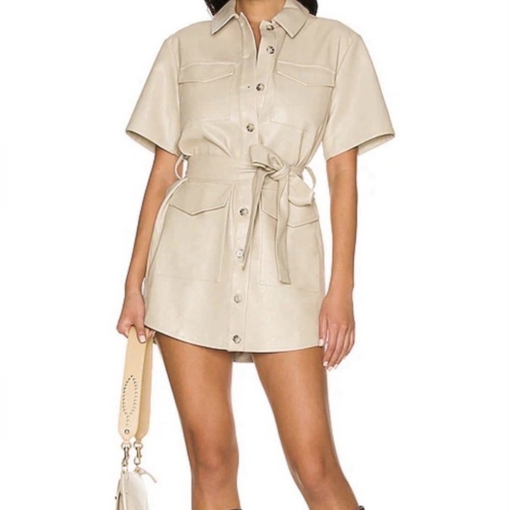 House of Harlow 1960 Faux Leather Utility Dress Leather with Tie Belt Size XS